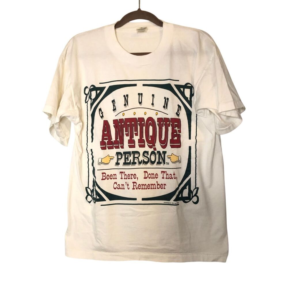 Vintage 1993 Antique Person Funny Graphic T-Shirt Mens L Single Stitch Made in U